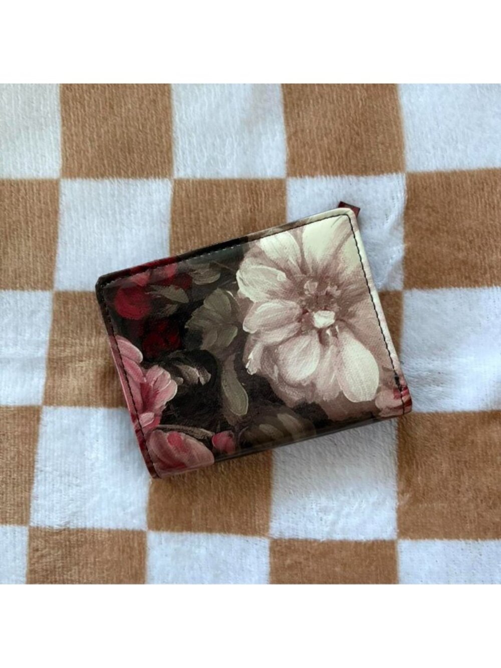 Glossy floral faux patent leather wallet